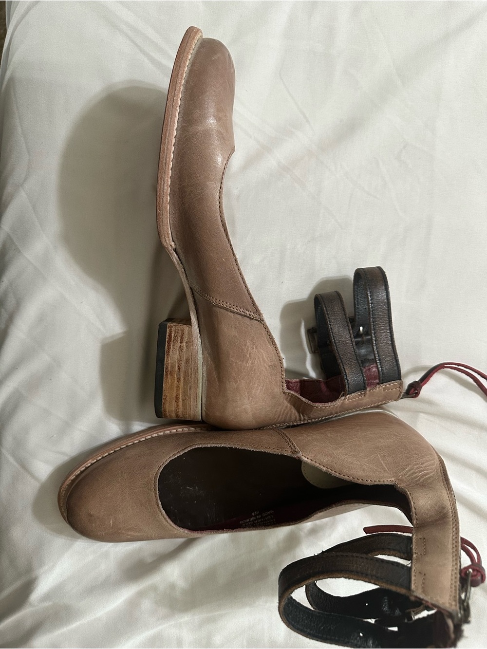 freebird MARIBEL Taupe Leather Mary Jane Flats with Ankle Straps